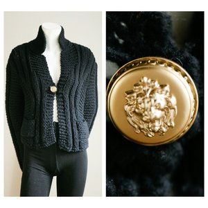 Chanel Vintage Chunky Black Wool Lion Collection Cropped Cardigan